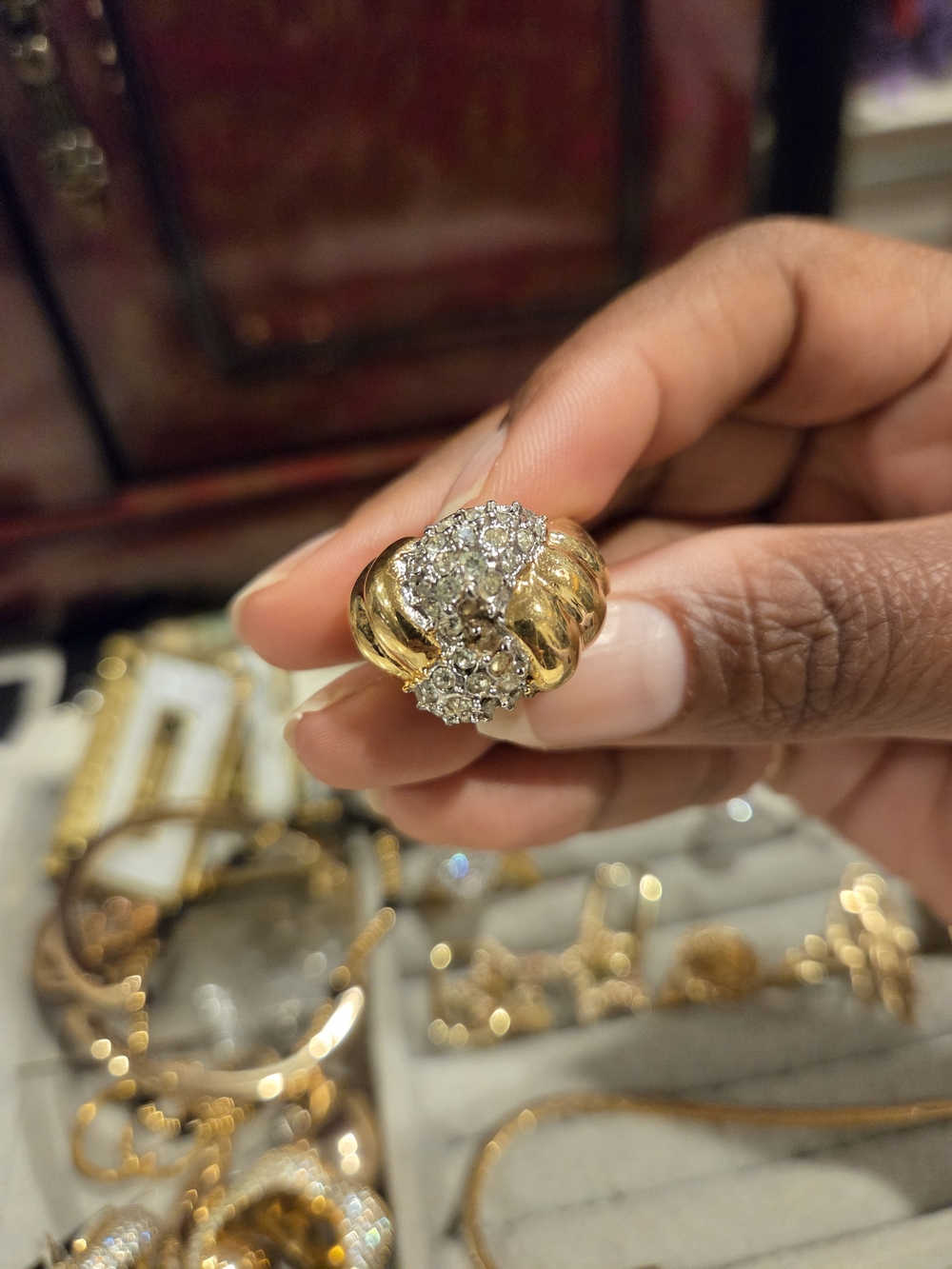 Gold Crystal Cluster Dome Ring - Women Jewelry